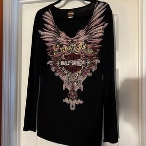 Harley-Davidson Black Long Sleeve Tee with Pink and Gold Graphic